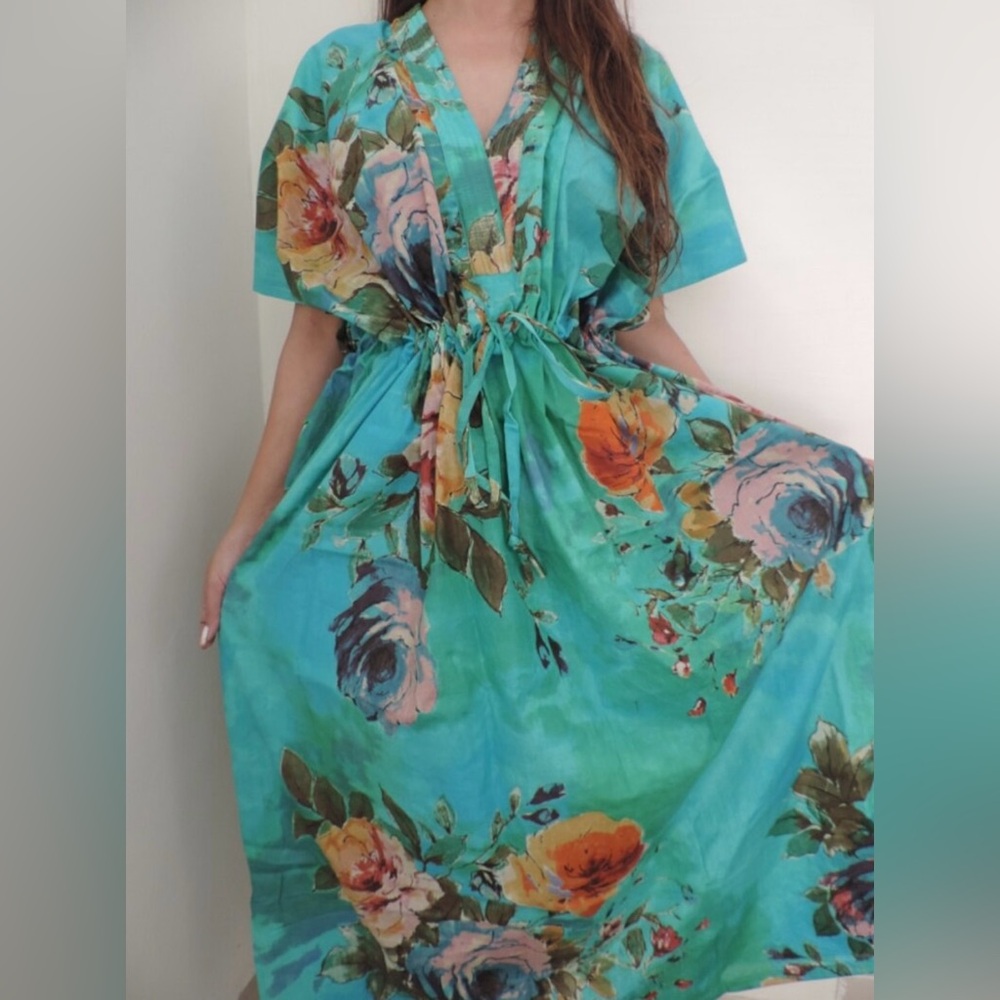 Maternity Kaftan Floral Maxi Dress Beach Coverup